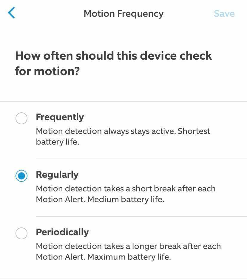 motion frequency setting in ring app