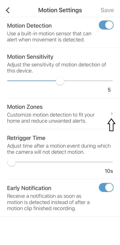 motion zone setting for blink camera