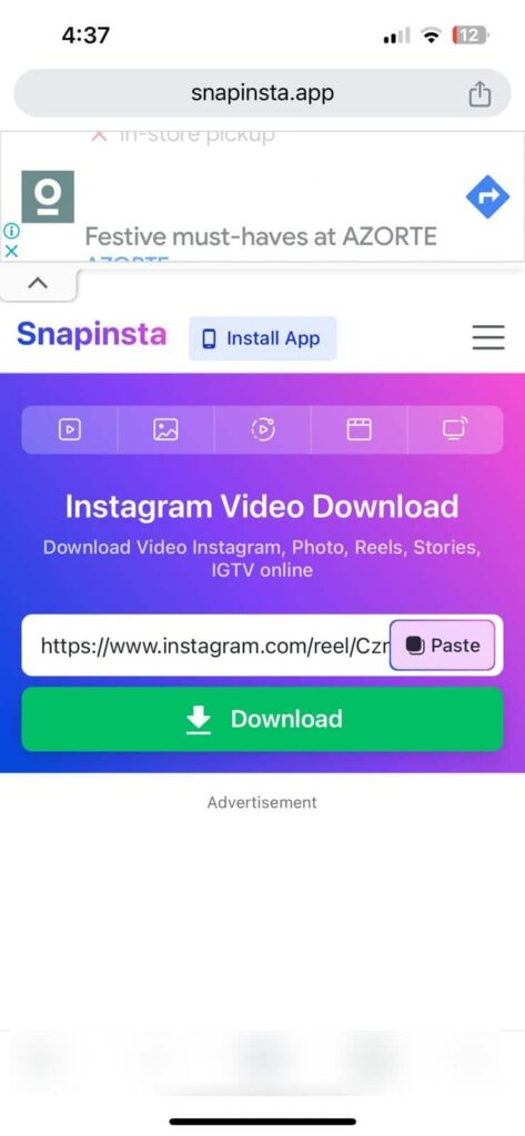 paste video link to the snapinsta.app