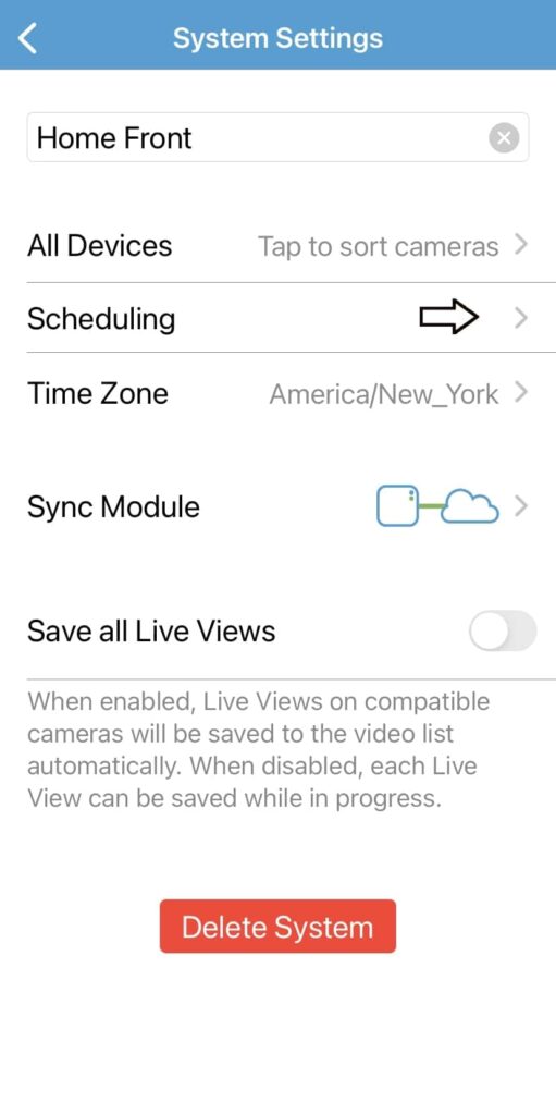 schedule option in blink app